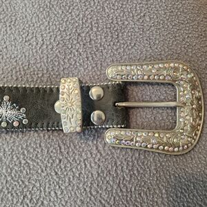 Source Unknown Black Rhinestone Western Buckle Belt